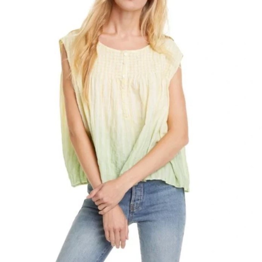 We The Free Little Bit of Yellow Blouse in  yellow and Green Ombre